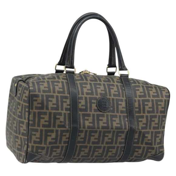 FENDI Zucca Canvas Boston Bag PVC Black Brown Auth BSZ548