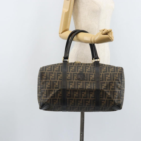 FENDI Zucca Canvas Boston Bag PVC Black Brown Auth BSZ548