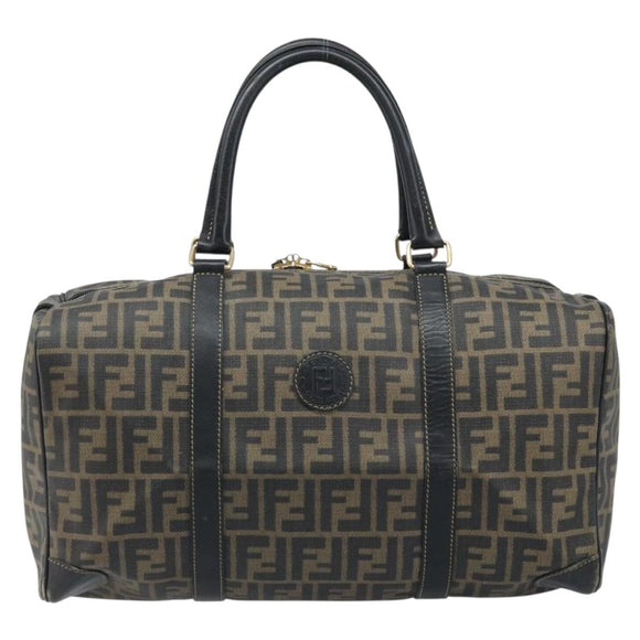FENDI Zucca Canvas Boston Bag PVC Black Brown Auth BSZ548