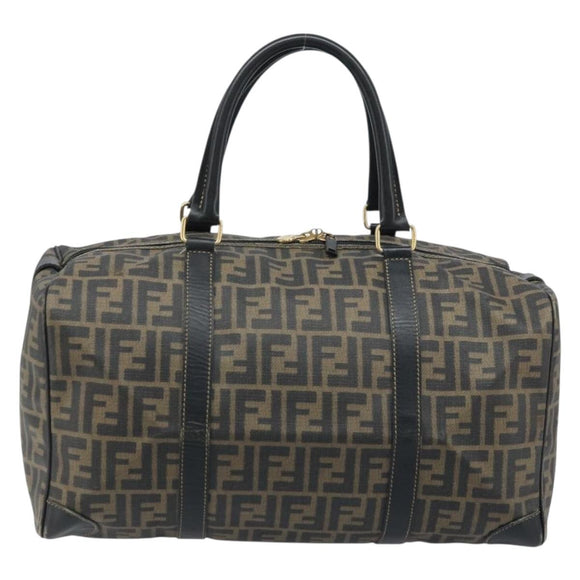 FENDI Zucca Canvas Boston Bag PVC Black Brown Auth BSZ548