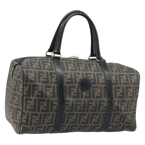 FENDI Zucca Canvas Boston Bag PVC Black Brown Auth BSZ549