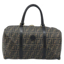 FENDI Zucca Canvas Boston Bag PVC Black Brown Auth BSZ549-13