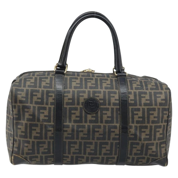 FENDI Zucca Canvas Boston Bag PVC Black Brown Auth BSZ549