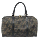 FENDI Zucca Canvas Boston Bag PVC Black Brown Auth BSZ549-2