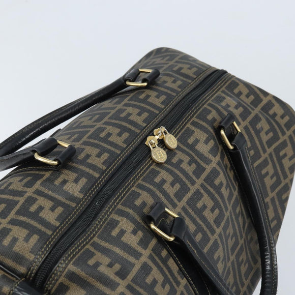 FENDI Zucca Canvas Boston Bag PVC Black Brown Auth BSZ549