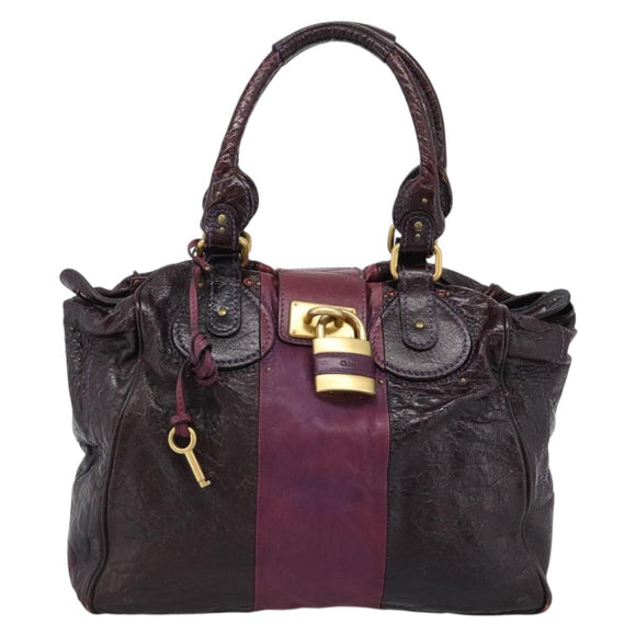 Chloe Paddington Hand Bag Leather Bordeaux Gold Silver Auth BSZ550