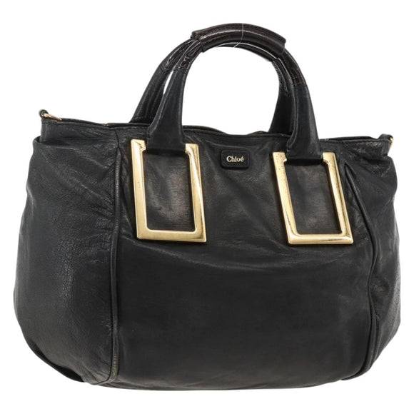 Chloe Etel Hand Bag Leather Black Gold Auth BSZ555