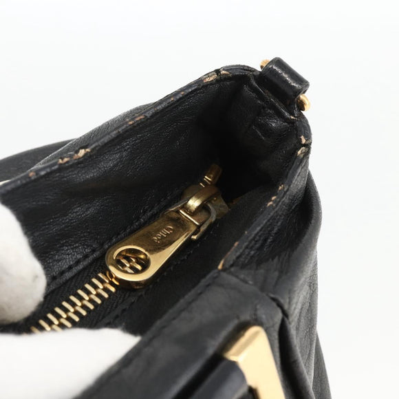 Chloe Etel Hand Bag Leather Black Gold Auth BSZ555