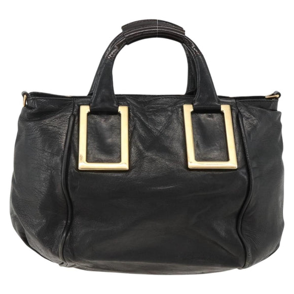 Chloe Etel Hand Bag Leather Black Gold Auth BSZ555