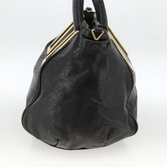 Chloe Etel Hand Bag Leather Black Gold Auth BSZ555