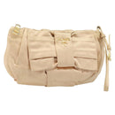 PRADA Ribbon Pouch Satin Beige Gold Auth BSZ565-1