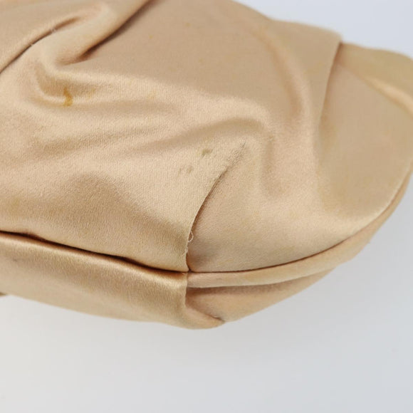 PRADA Ribbon Pouch Satin Beige Gold Auth BSZ565