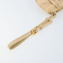 PRADA Ribbon Pouch Satin Beige Gold Auth BSZ565-8