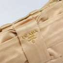 PRADA Ribbon Pouch Satin Beige Gold Auth BSZ565-17