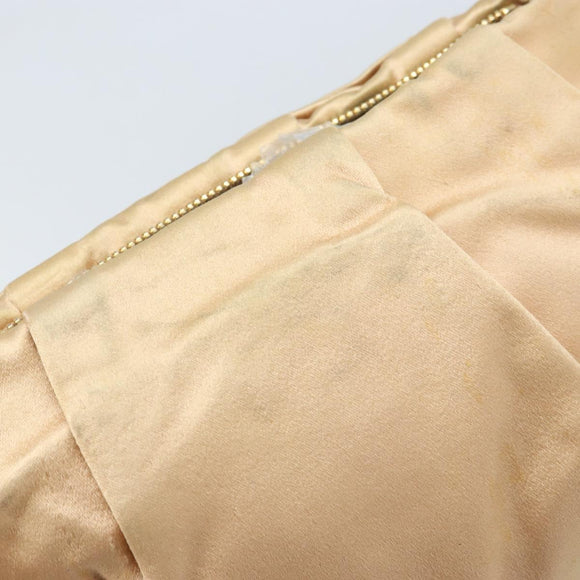 PRADA Ribbon Pouch Satin Beige Gold Auth BSZ565