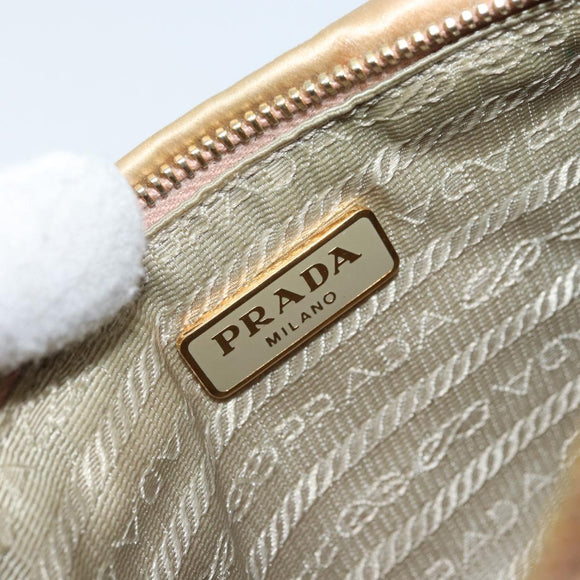 PRADA Ribbon Pouch Satin Beige Gold Auth BSZ565