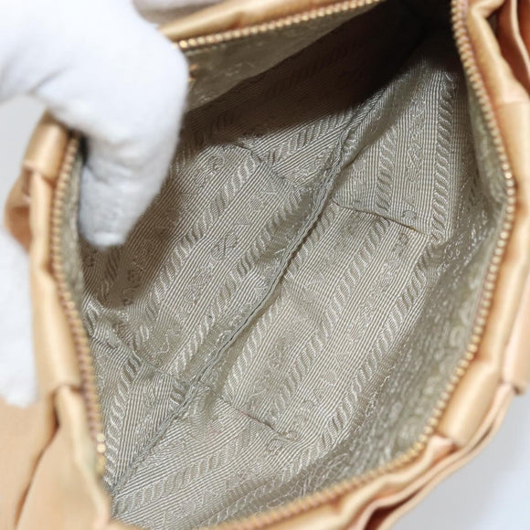 PRADA Ribbon Pouch Satin Beige Gold Auth BSZ565