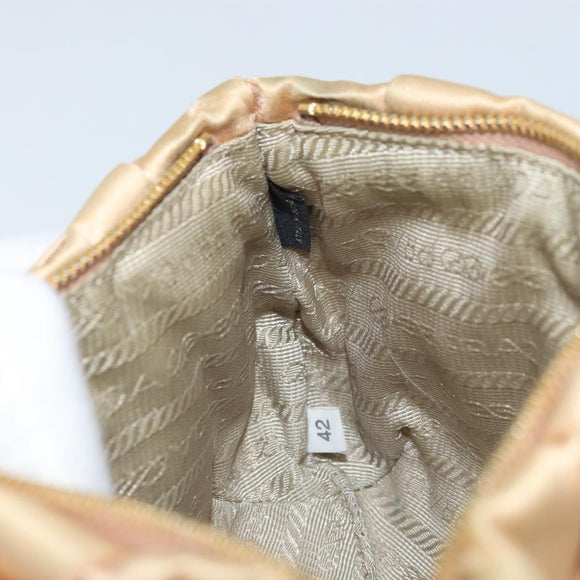 PRADA Ribbon Pouch Satin Beige Gold Auth BSZ565
