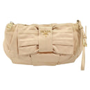 PRADA Ribbon Pouch Satin Beige Gold Auth BSZ565-13