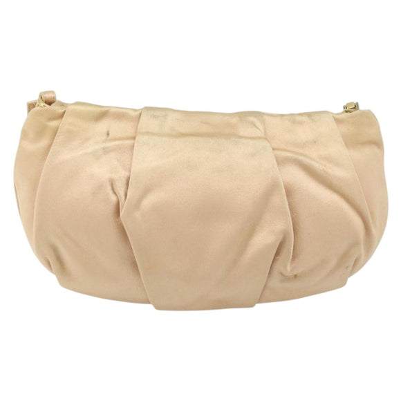 PRADA Ribbon Pouch Satin Beige Gold Auth BSZ565