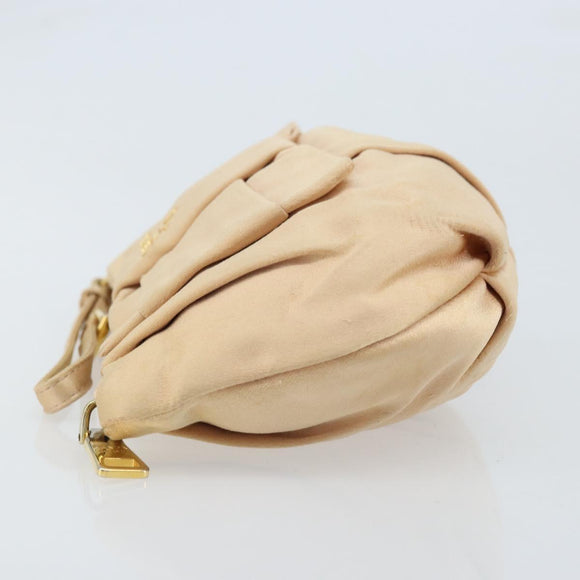 PRADA Ribbon Pouch Satin Beige Gold Auth BSZ565