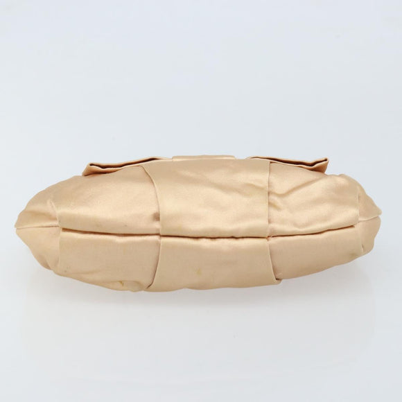 PRADA Ribbon Pouch Satin Beige Gold Auth BSZ565