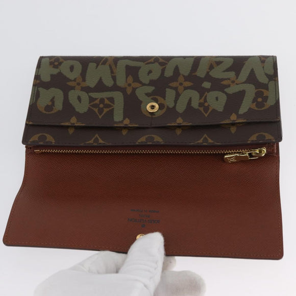 LOUIS VUITTON Graffiti Porte Monnaie Credit Brieftasche Khaki M92188 Auth BSZ567V