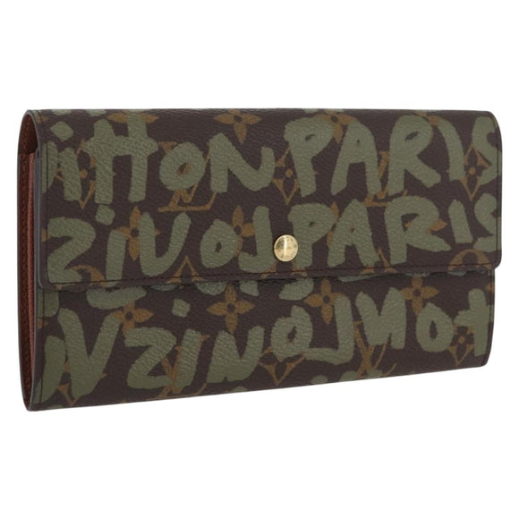 LOUIS VUITTON Graffiti Porte Monnaie Credit Brieftasche Khaki M92188 Auth BSZ567V