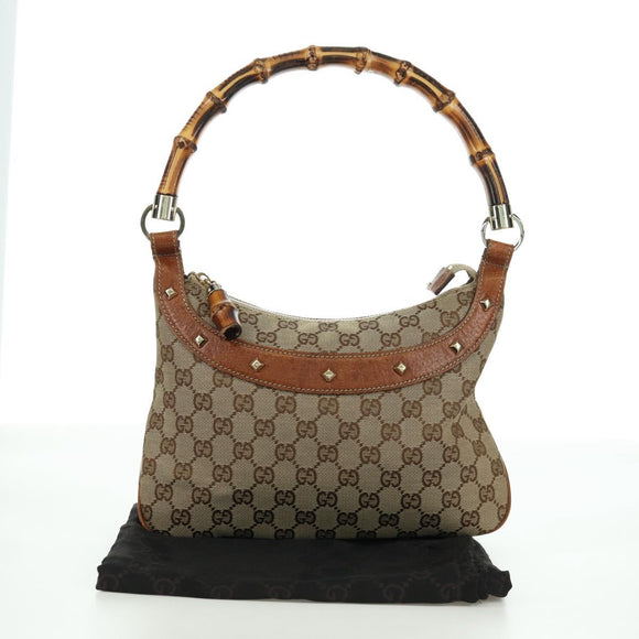 GUCCI GG Canvas Bamboo Hand Bag Beige Gold 137378 Auth BSZ605A