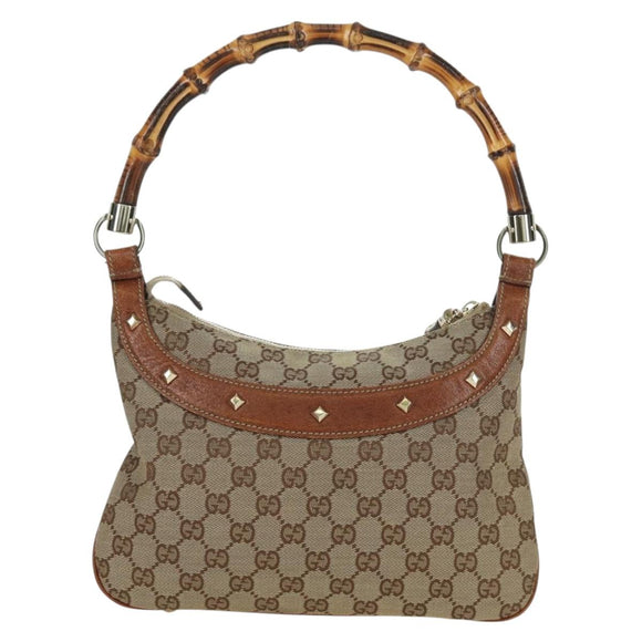 GUCCI GG Canvas Bamboo Hand Bag Beige Gold 137378 Auth BSZ605A