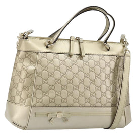 GUCCI GG Canvas Guccissima Mayfair Bow Bag Leather 2way Silver Auth BSZ612A