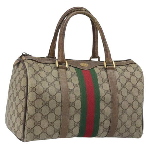 GUCCI GG Supreme Web Sherry Line Boston Bag PVC Beige Gold 58 02 007 Auth BSZ614