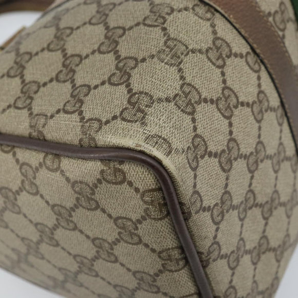 GUCCI GG Supreme Web Sherry Line Boston Bag PVC Beige Gold 58 02 007 Auth BSZ614