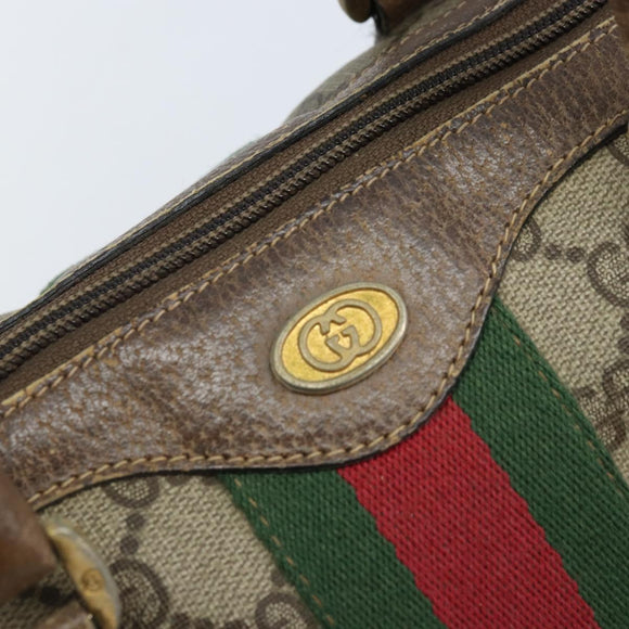 GUCCI GG Supreme Web Sherry Line Boston Bag PVC Beige Gold 58 02 007 Auth BSZ614