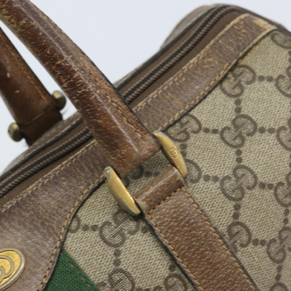 GUCCI GG Supreme Web Sherry Line Boston Bag PVC Beige Gold 58 02 007 Auth BSZ614