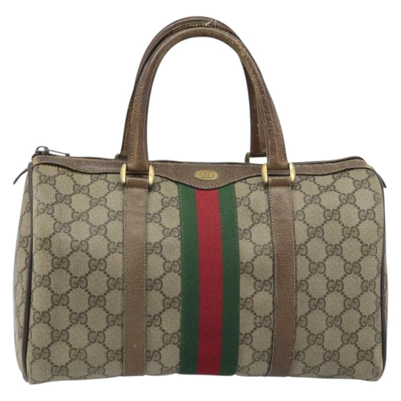 GUCCI GG Supreme Web Sherry Line Boston Bag PVC Beige Gold 58 02 007 Auth BSZ614