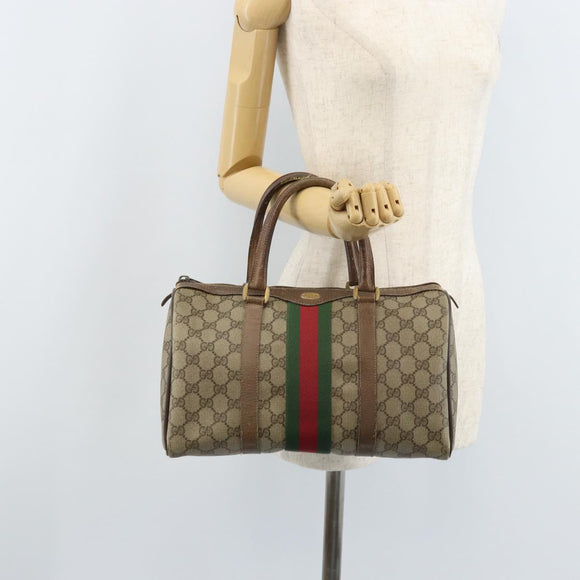 GUCCI GG Supreme Web Sherry Line Boston Bag PVC Beige Gold 58 02 007 Auth BSZ614