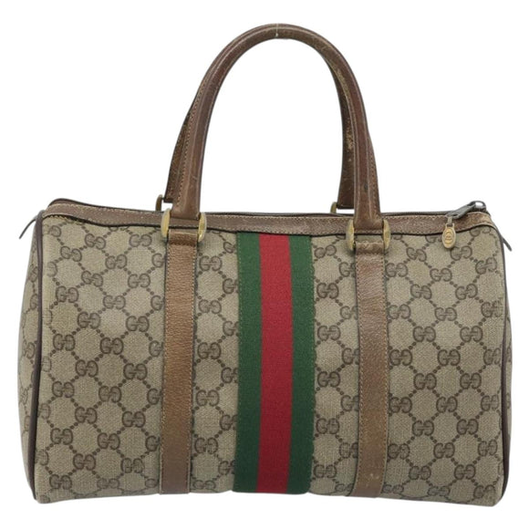 GUCCI GG Supreme Web Sherry Line Boston Bag PVC Beige Gold 58 02 007 Auth BSZ614