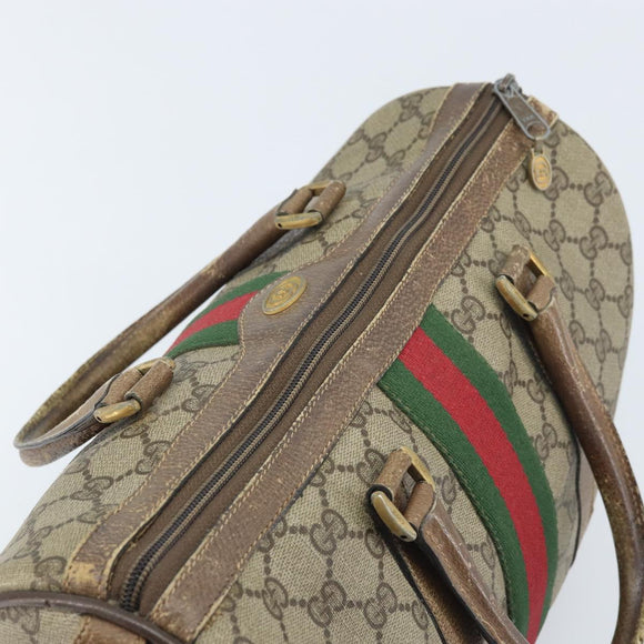 GUCCI GG Supreme Web Sherry Line Boston Bag PVC Beige Gold 58 02 007 Auth BSZ614