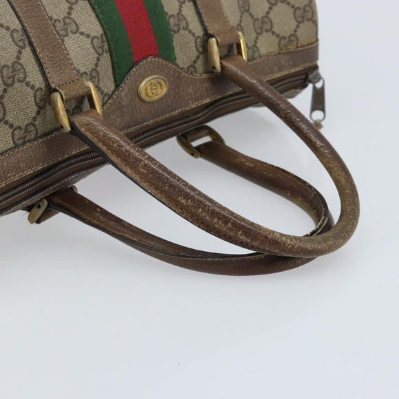 GUCCI GG Supreme Web Sherry Line Boston Bag PVC Beige Gold 58 02 007 Auth BSZ614