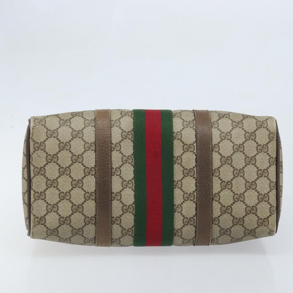 GUCCI GG Supreme Web Sherry Line Boston Bag PVC Beige Gold 58 02 007 Auth BSZ614