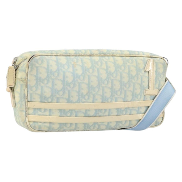 Christian Dior Trotter Canvas Shoulder Bag PVC Light Blue Silver Auth BSZ617