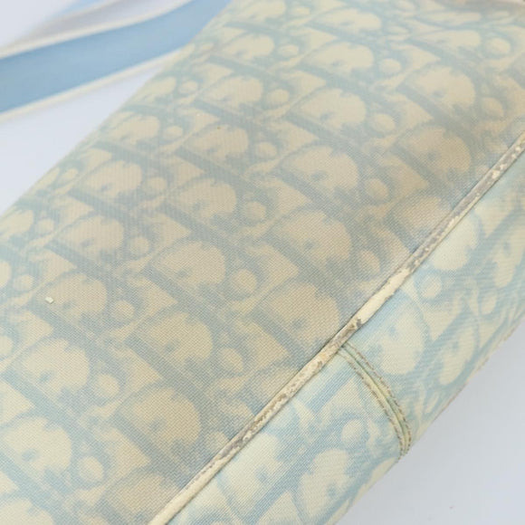 Christian Dior Trotter Canvas Shoulder Bag PVC Light Blue Silver Auth BSZ617