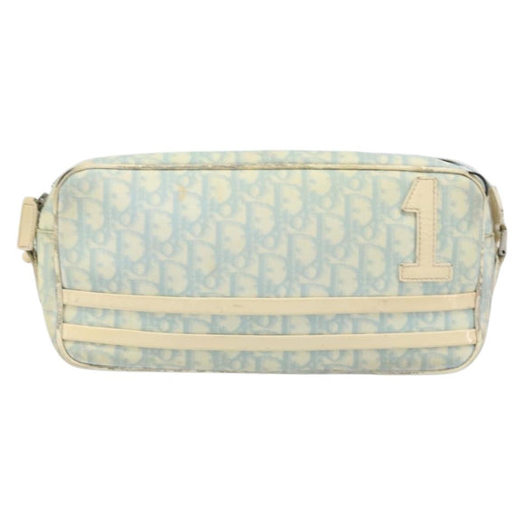 Christian Dior Trotter Canvas Shoulder Bag PVC Light Blue Silver Auth BSZ617