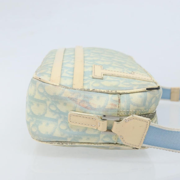 Christian Dior Trotter Canvas Shoulder Bag PVC Light Blue Silver Auth BSZ617