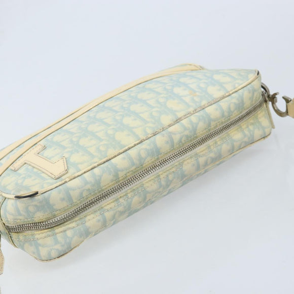 Christian Dior Trotter Canvas Shoulder Bag PVC Light Blue Silver Auth BSZ617