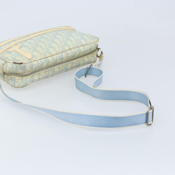 Christian Dior Trotter Canvas Shoulder Bag PVC Light Blue Silver Auth BSZ617