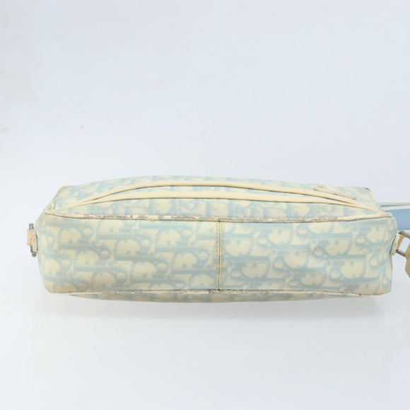 Christian Dior Trotter Canvas Shoulder Bag PVC Light Blue Silver Auth BSZ617