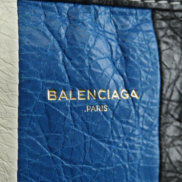 BALENCIAGA Bazaar Shopper S Bag Leer 2way Blauw Zilver 443096 Auth BSZ626V