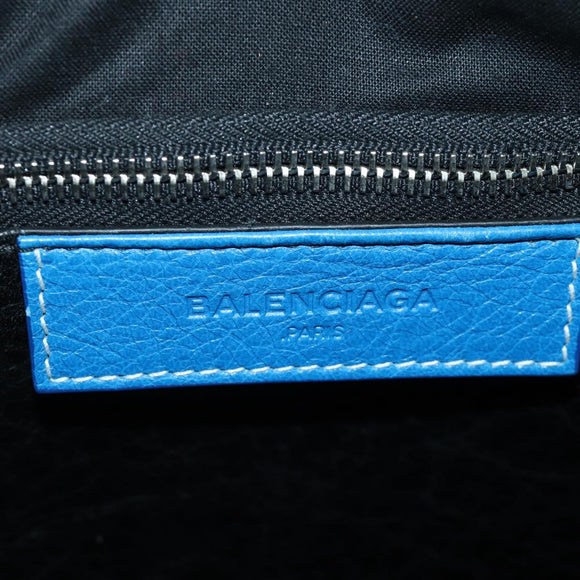 BALENCIAGA Bazaar Shopper S Bag Leer 2way Blauw Zilver 443096 Auth BSZ626V